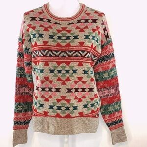Aeropostale Geometric Design Sweater With Reverse Knit Long Sleeves Size Large